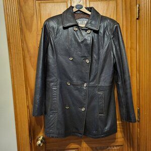 Blue Line & Co Jacket Distressed Brown Leather Double Breasted Quilt Lined Sz Lg
